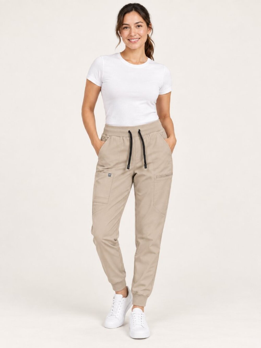 Fabletics On-Call Scrub Jogger Pants Women’s M Chai Tan Stretch